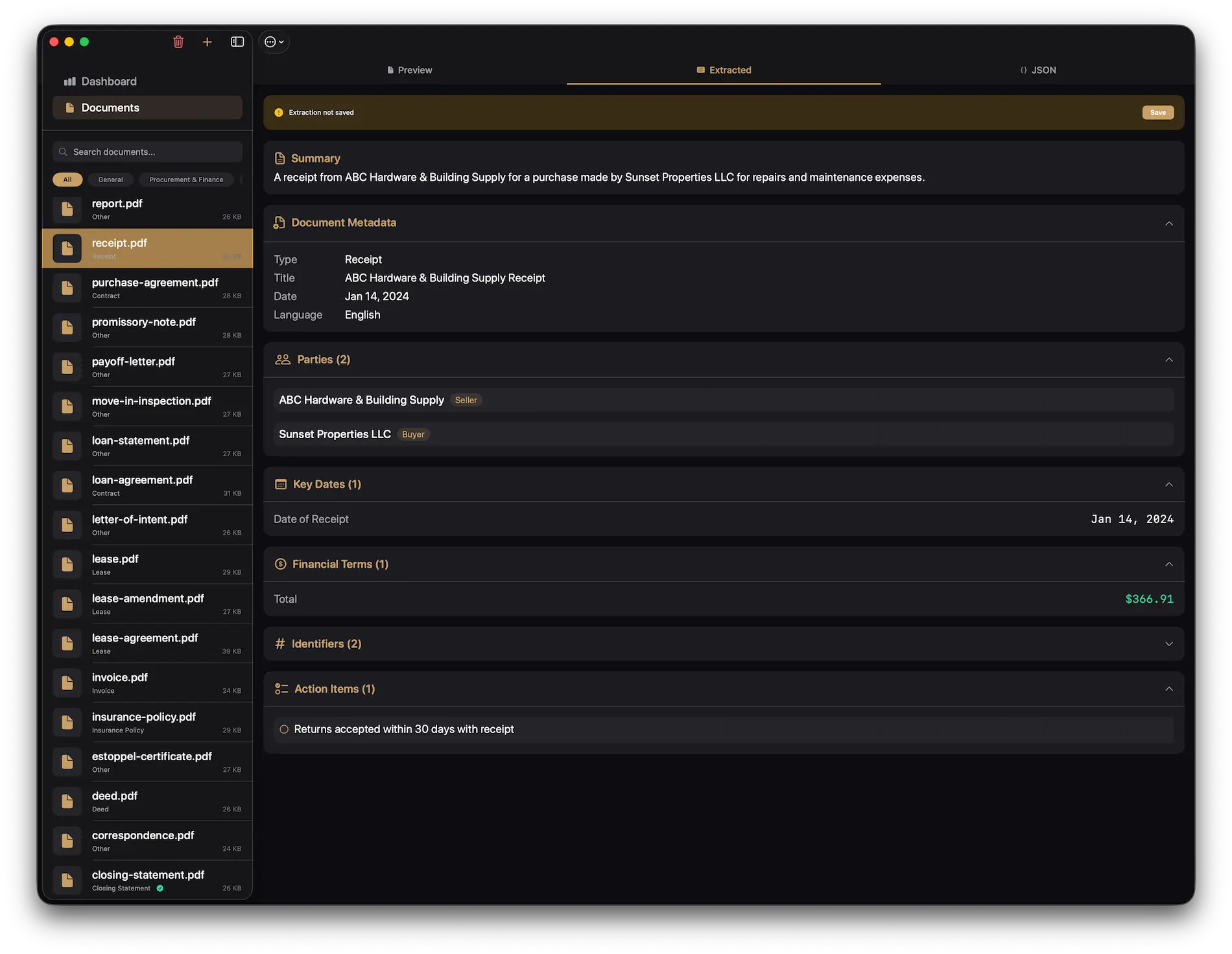 DocIQ Extracted Information