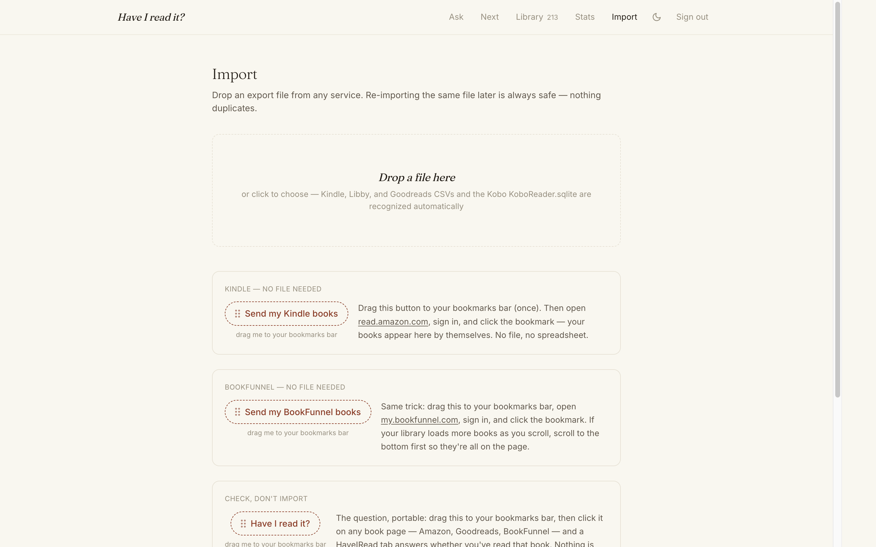 The import page