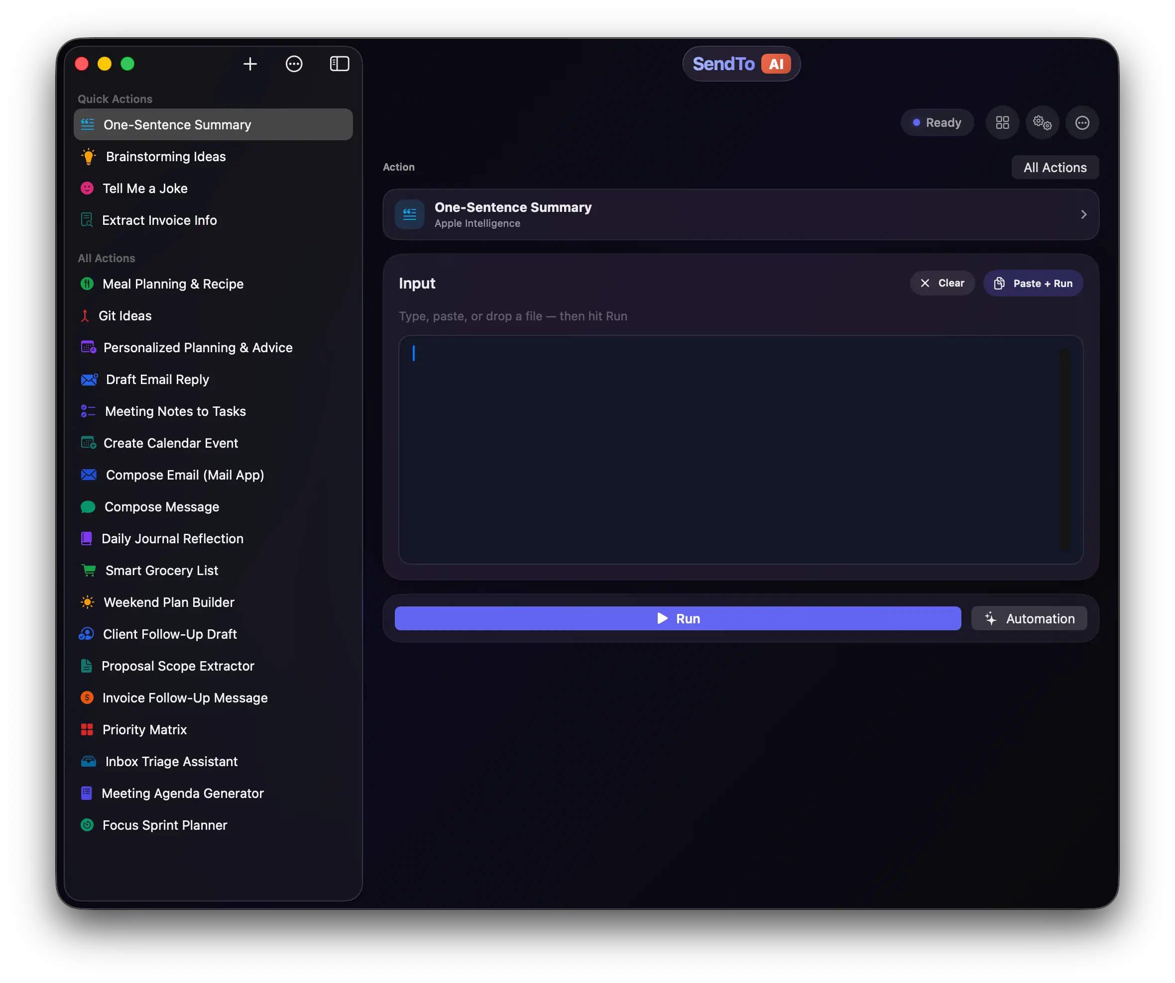 SendToAI Mac Window
