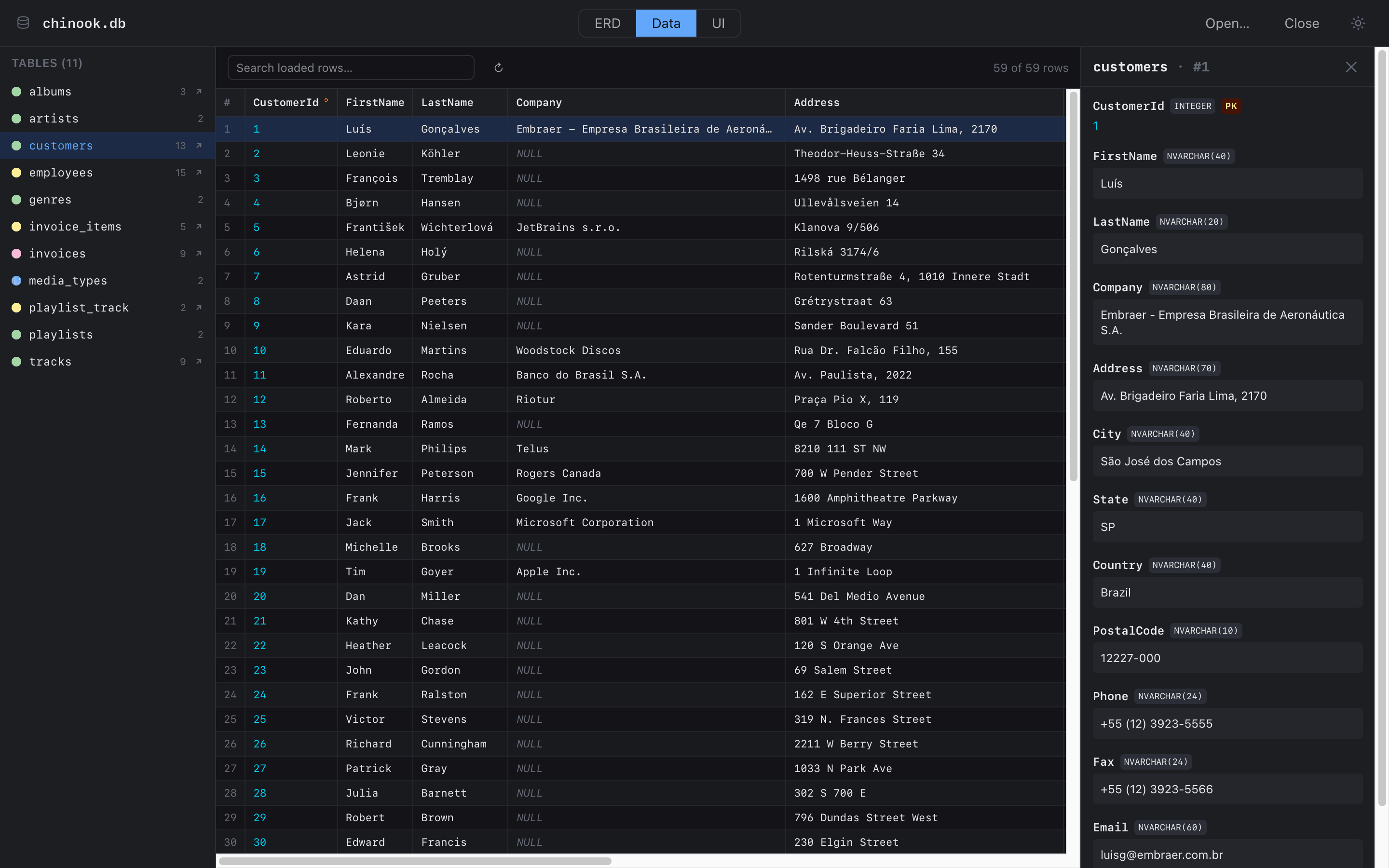 The data grid with the record form open