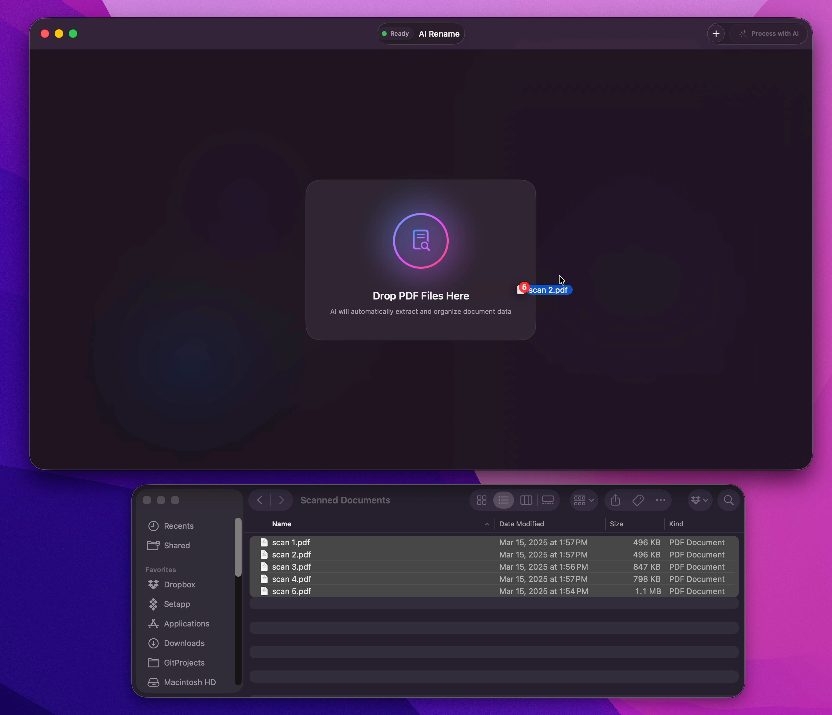 Drag and drop files into AI Rename